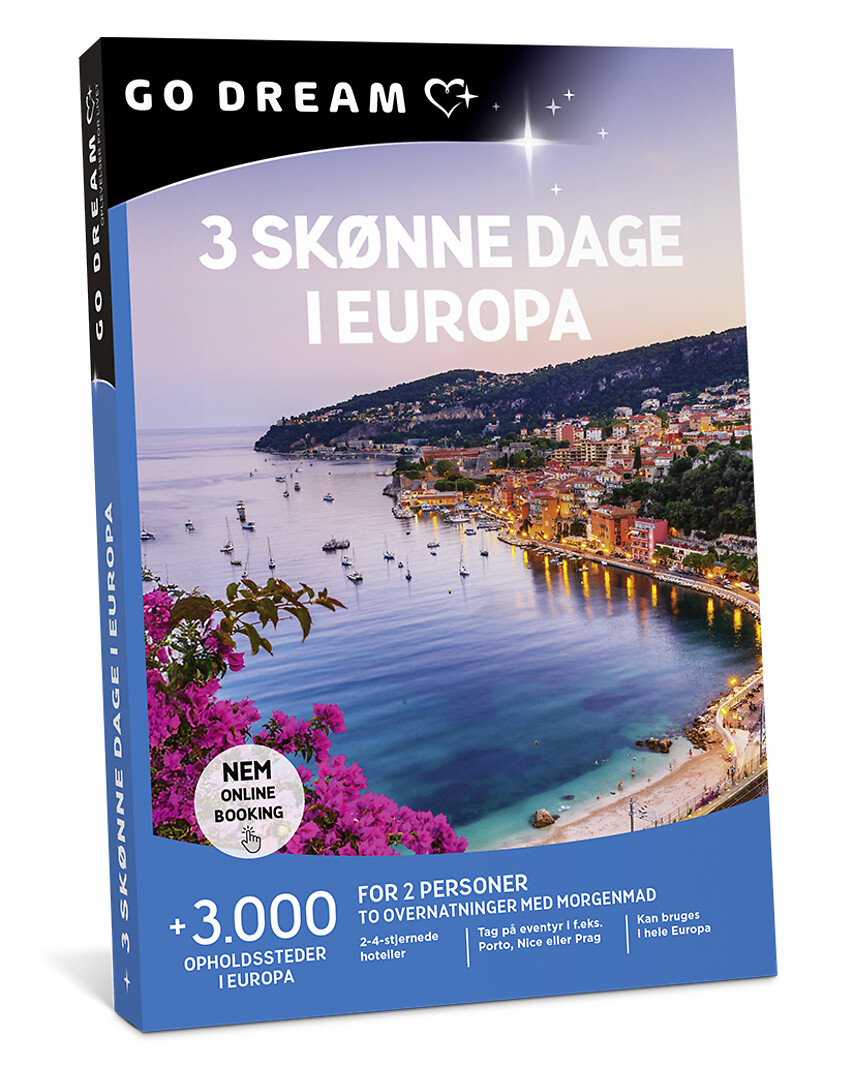 Go Dream 3 SKØNNE DAGE I EUROPA MED MORGENMAD, Oplevelsesgaver, STAY , Gaveidé
